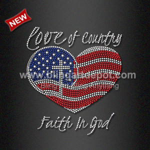 Heat Transfer July 4th Rhinestone Motif Love of Country Faith in God Heat Transfer July 4th Rhinestone Motif Love of Country Faith in God
